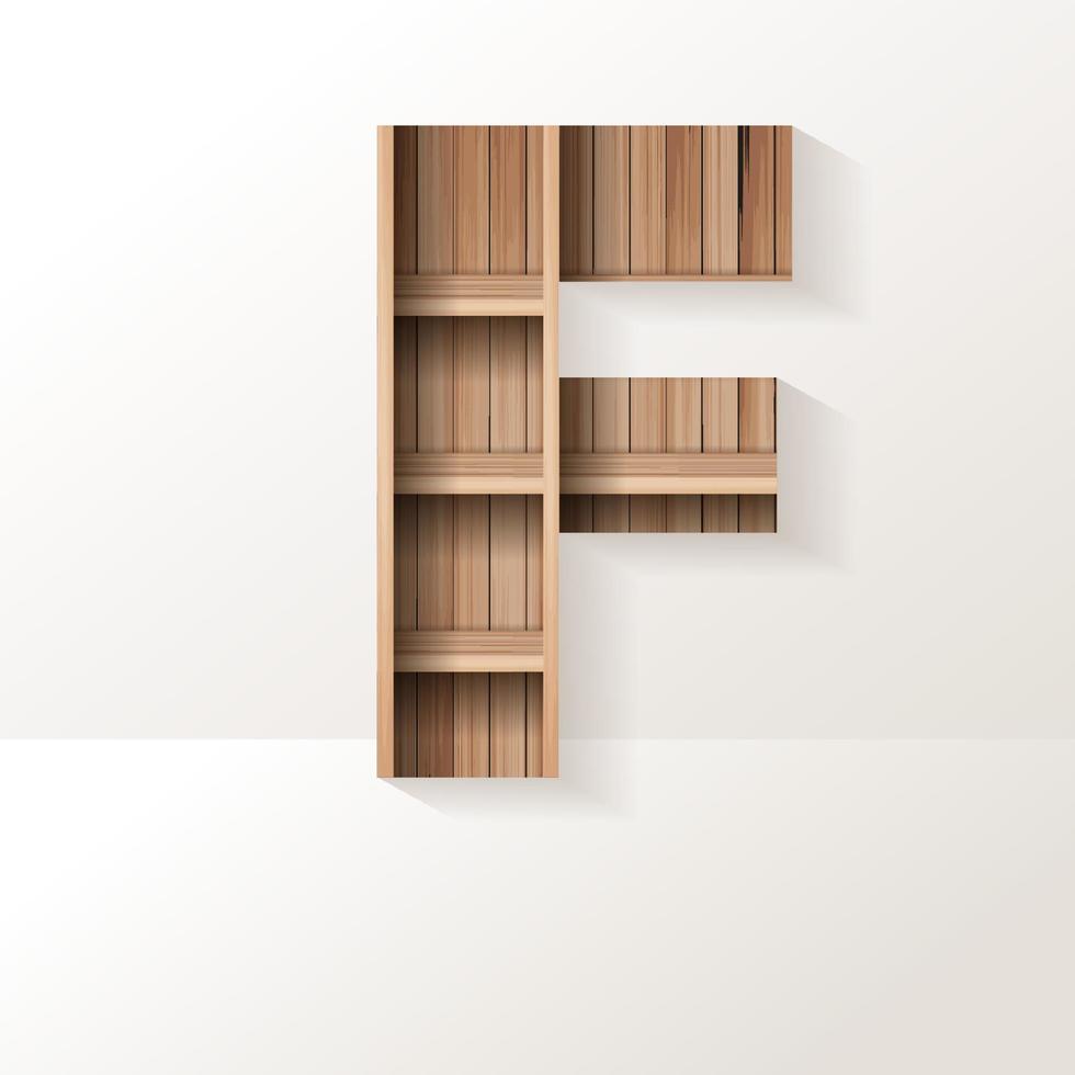 Vector wood shelf font design alphabet letter