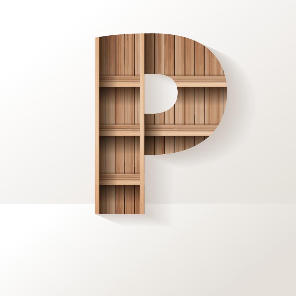 Vector wood shelf font design alphabet letter