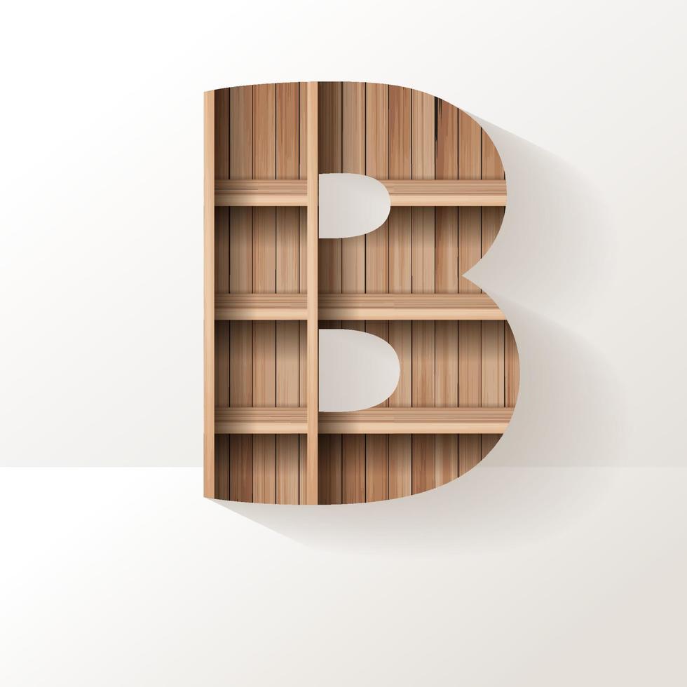 Vector wood shelf font design alphabet letter