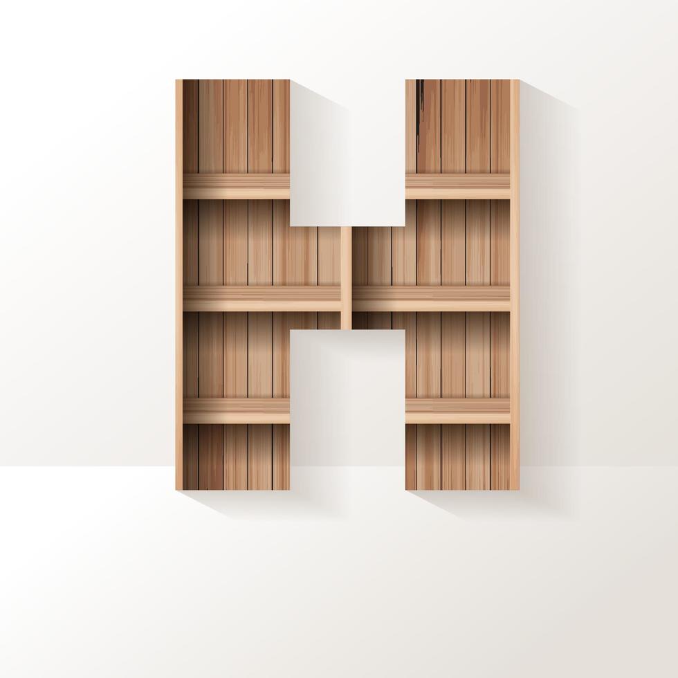 Vector wood shelf font design alphabet letter