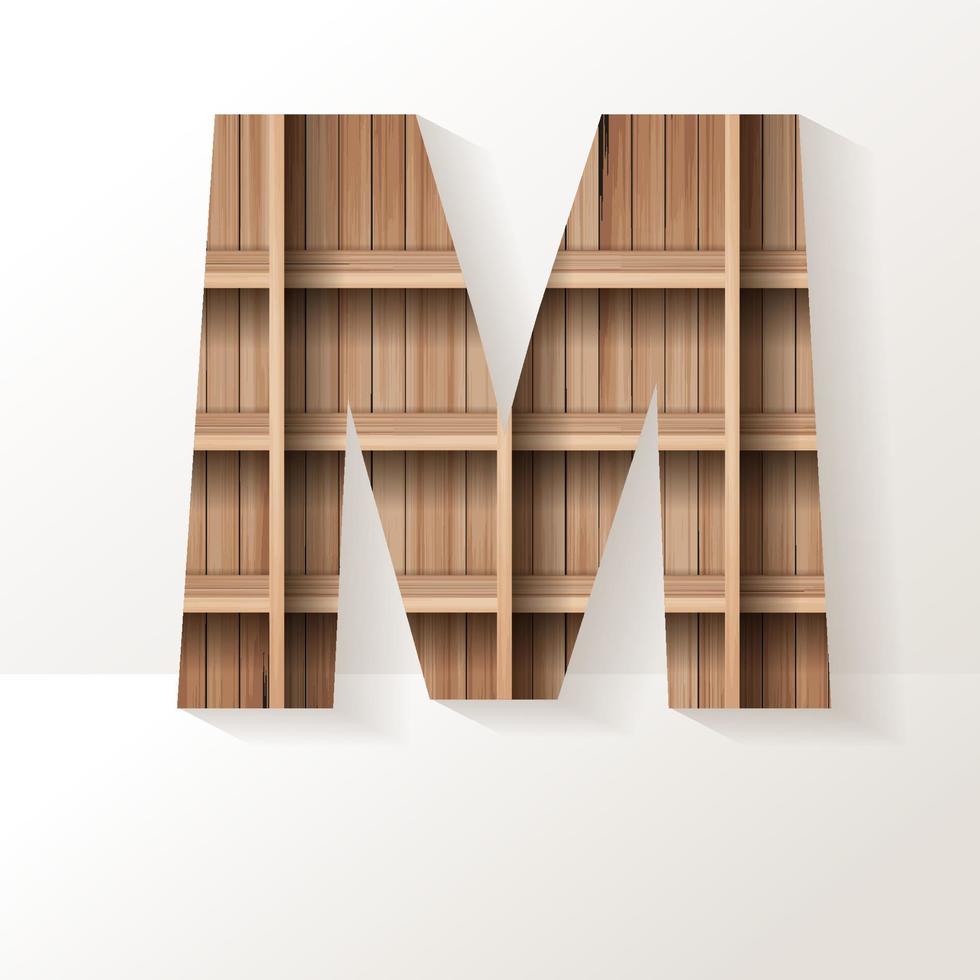 Vector wood shelf font design alphabet letter