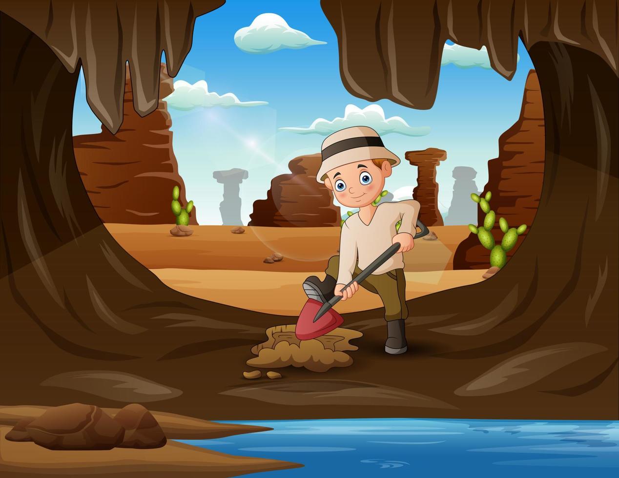 Cartoon of a man digging the ground in the cave 6951019 Vector Art at  Vecteezy