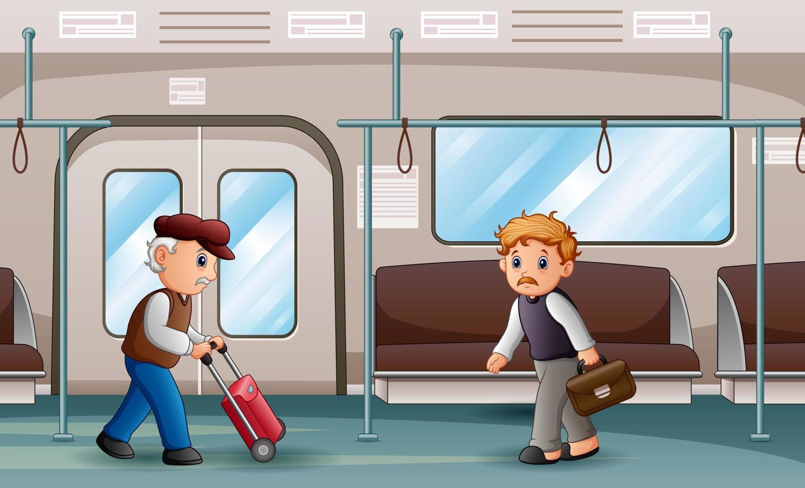 gente dentro de una ilustración de tren subterráneo de metro vector