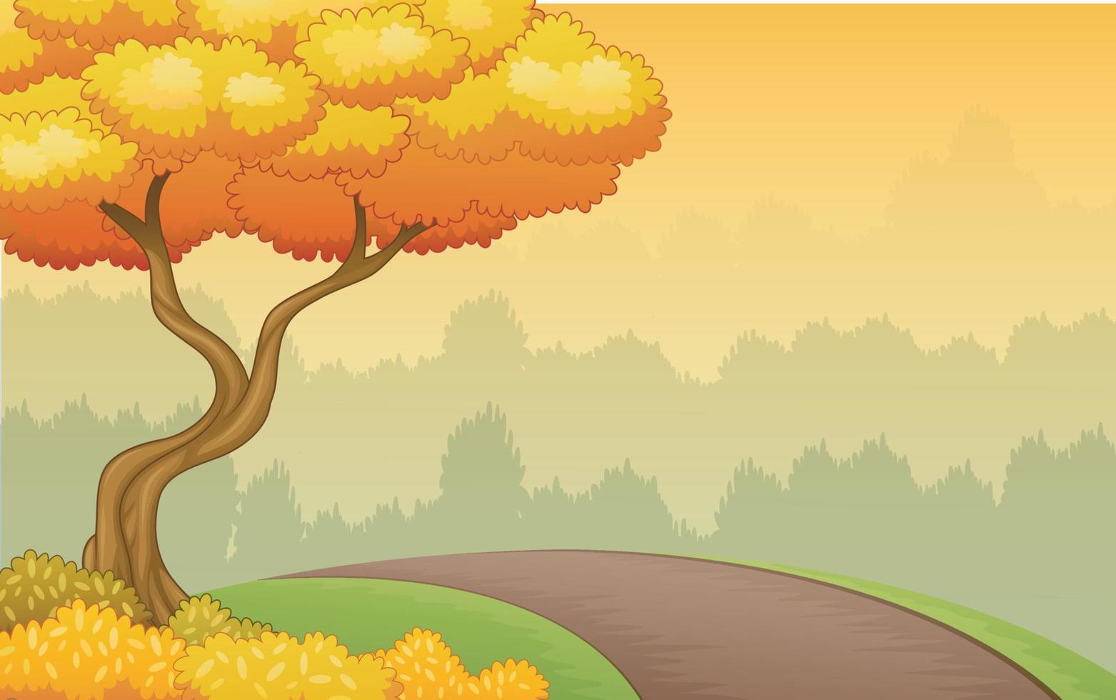 paisaje de un camino cuesta arriba y un árbol al lado vector