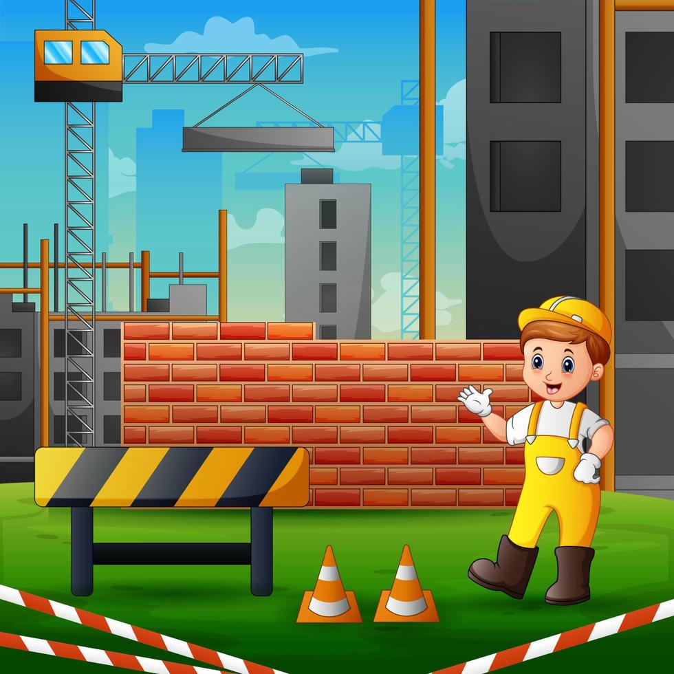 constructor en uniforme en un sitio de construcción vector