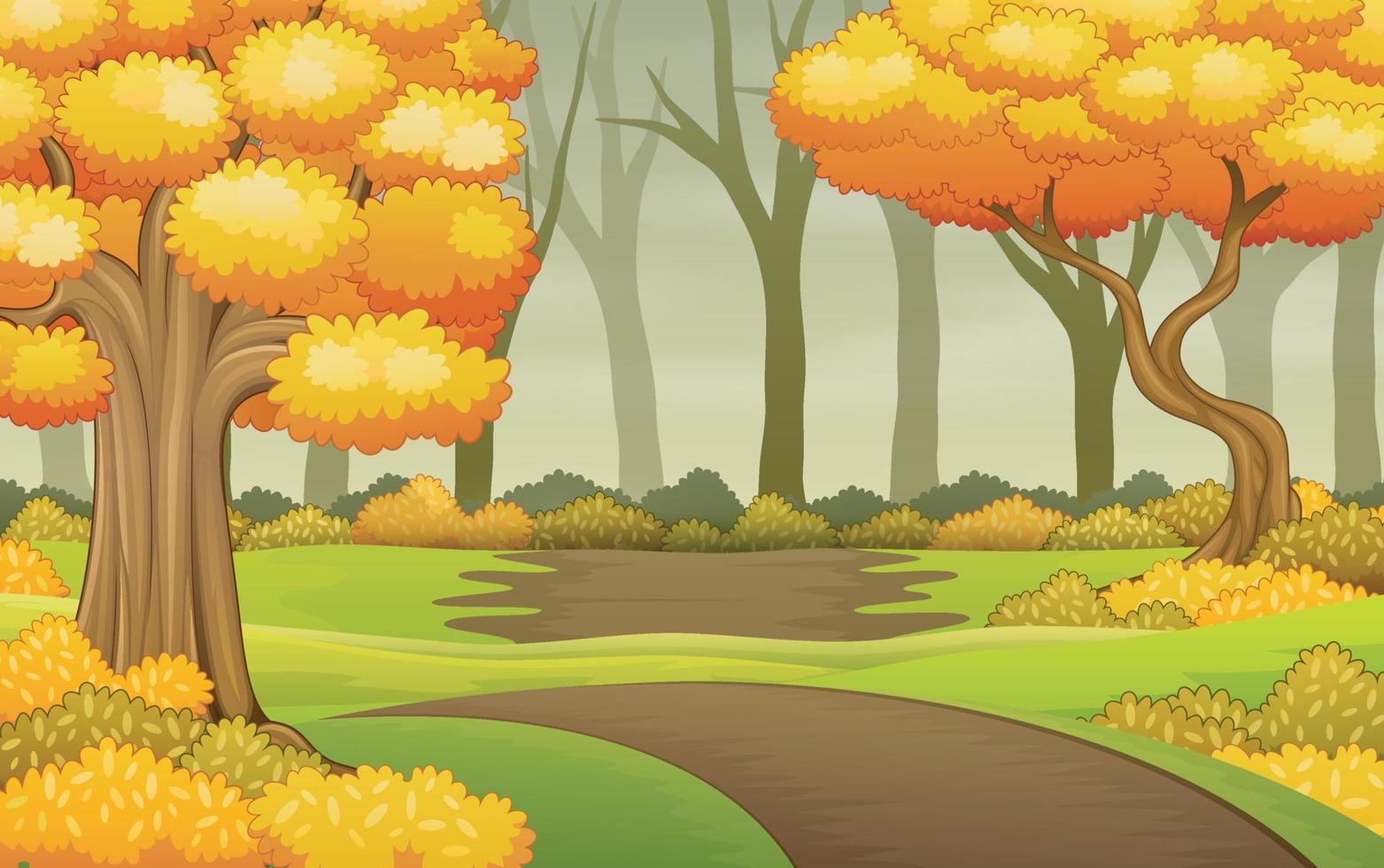 árboles de otoño en la ilustración de fondo del bosque vector