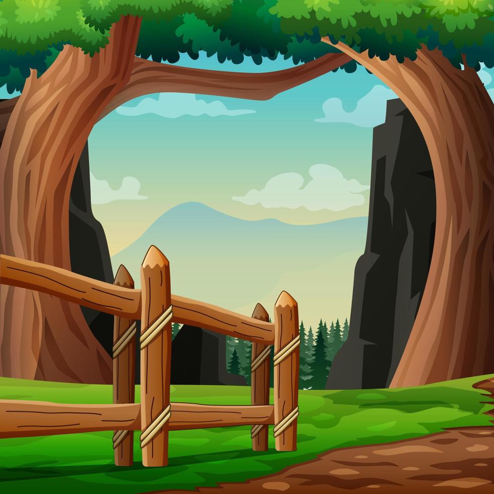 escena de fondo con valla de madera en la ilustración de la naturaleza vector