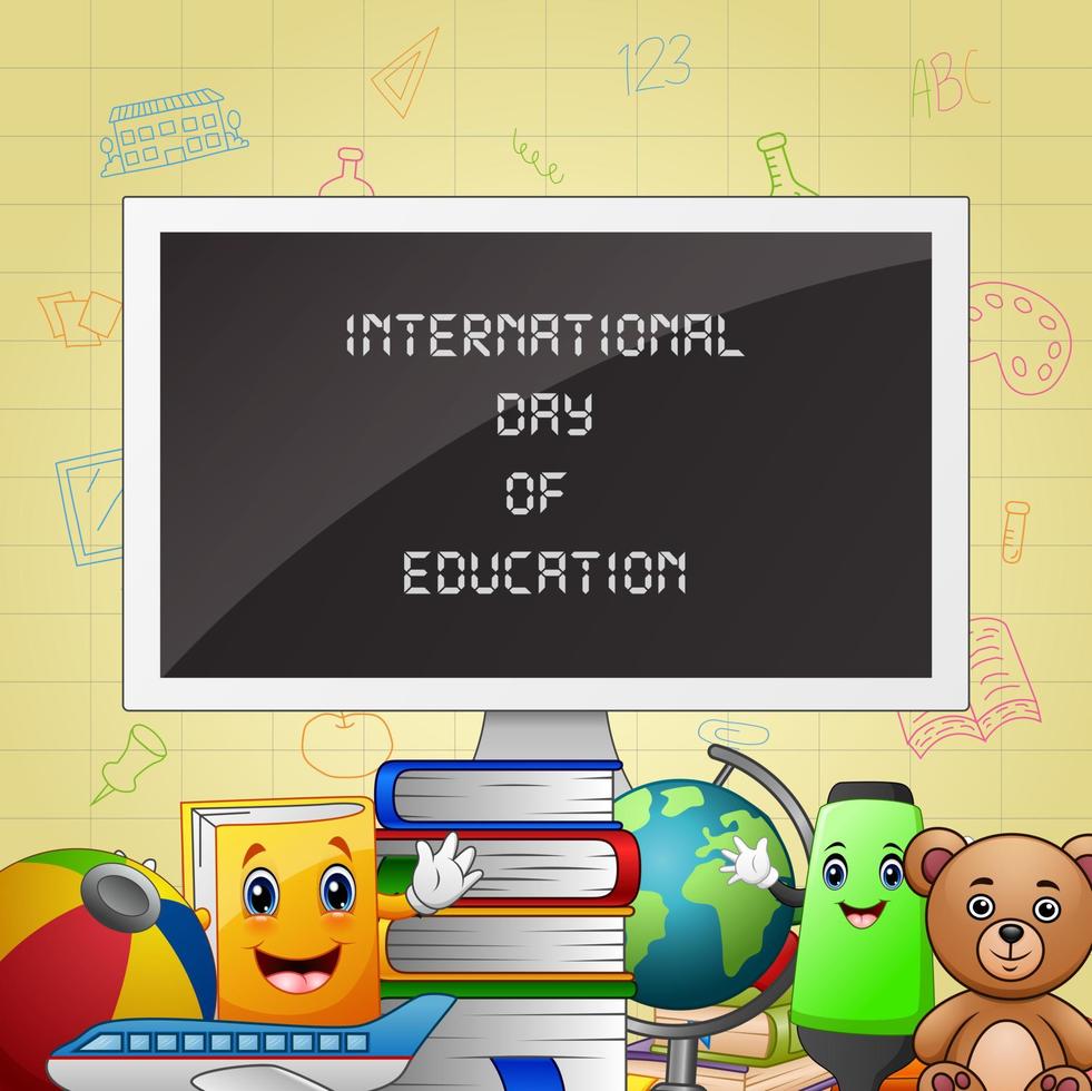 International Day of Education background with school supplies vector