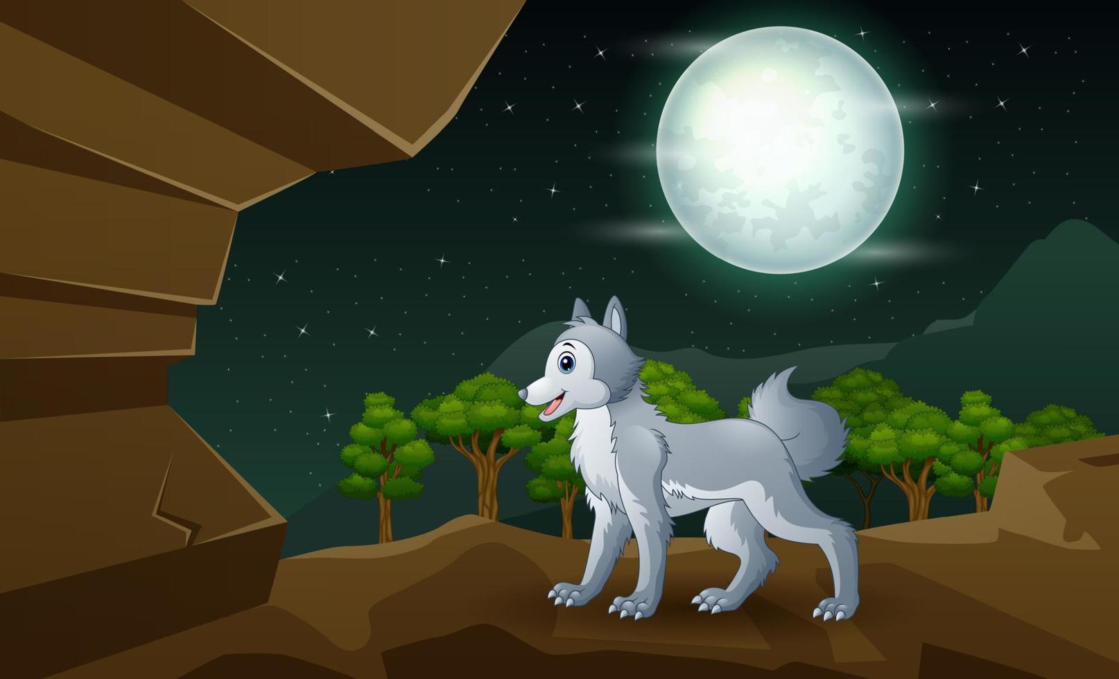 Nature scene with a wolf in the cave vector