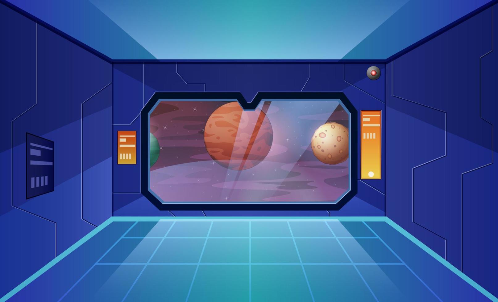 Big shuttle window on spaceship with view of other planets vector
