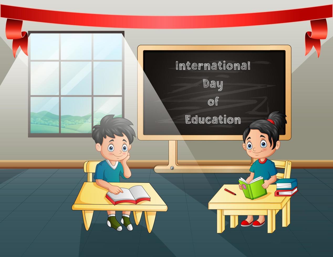 día internacional de la educación con estudiantes en clase vector
