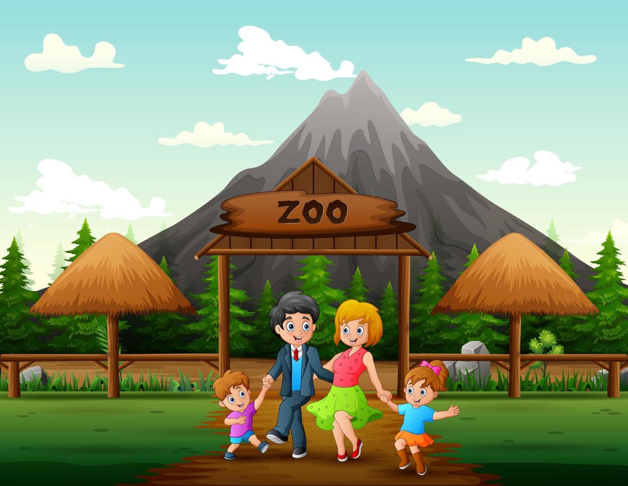 Happy family going to the zoo illustration vector