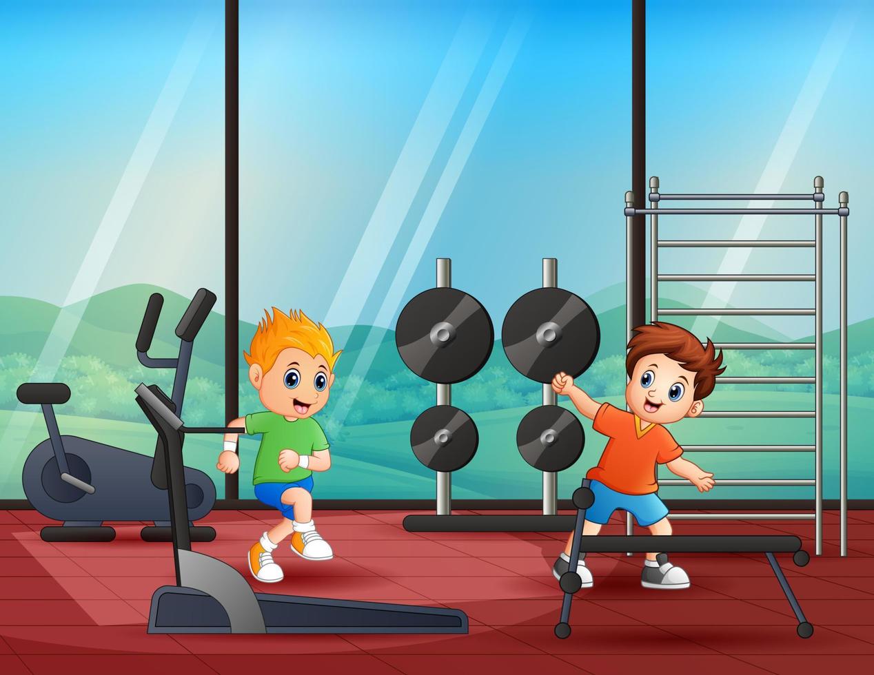 Cartoon illustration of happy boys in the gym 6951268 Vector Art at ...