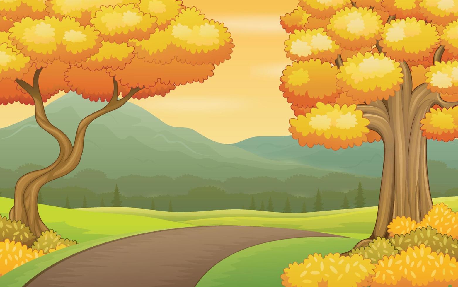 fondo de paisaje otoñal con carretera y montañas vector