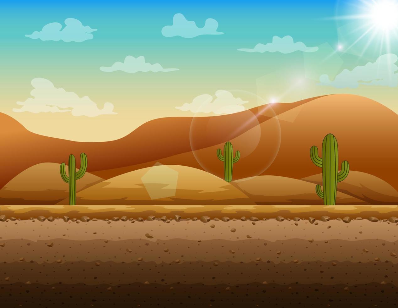 Desert landscape with cactuses and mountains on skyline vector