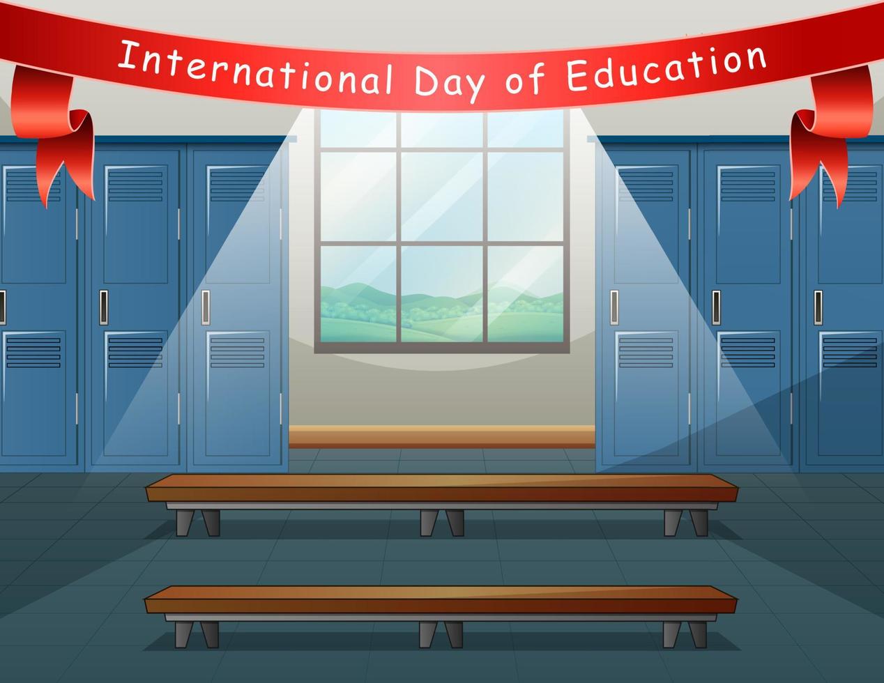 International Day of Education background with locker room vector