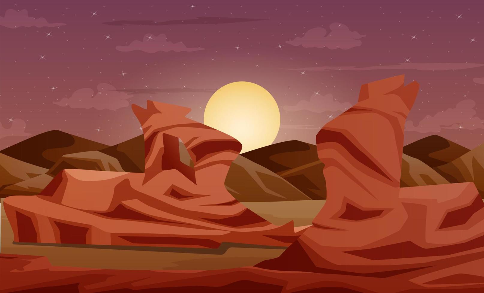 un paisaje desértico con rocas en la ilustración nocturna vector