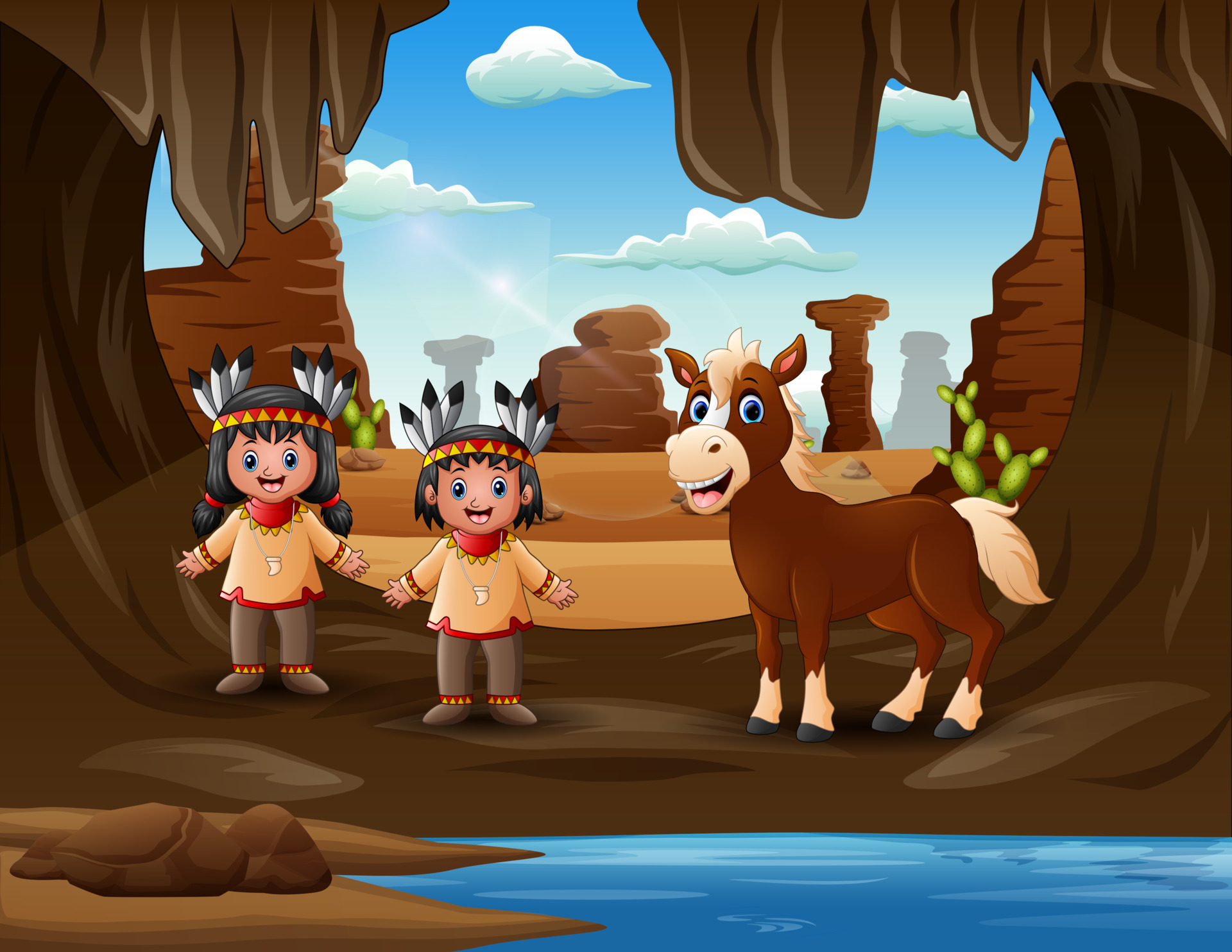 Cartoon native american indian and a horse in the cave 6951302 Vector Art at Vecteezy Cartoon native american indian and a horse in the cave 6951302 Vector Art at Vecteezy