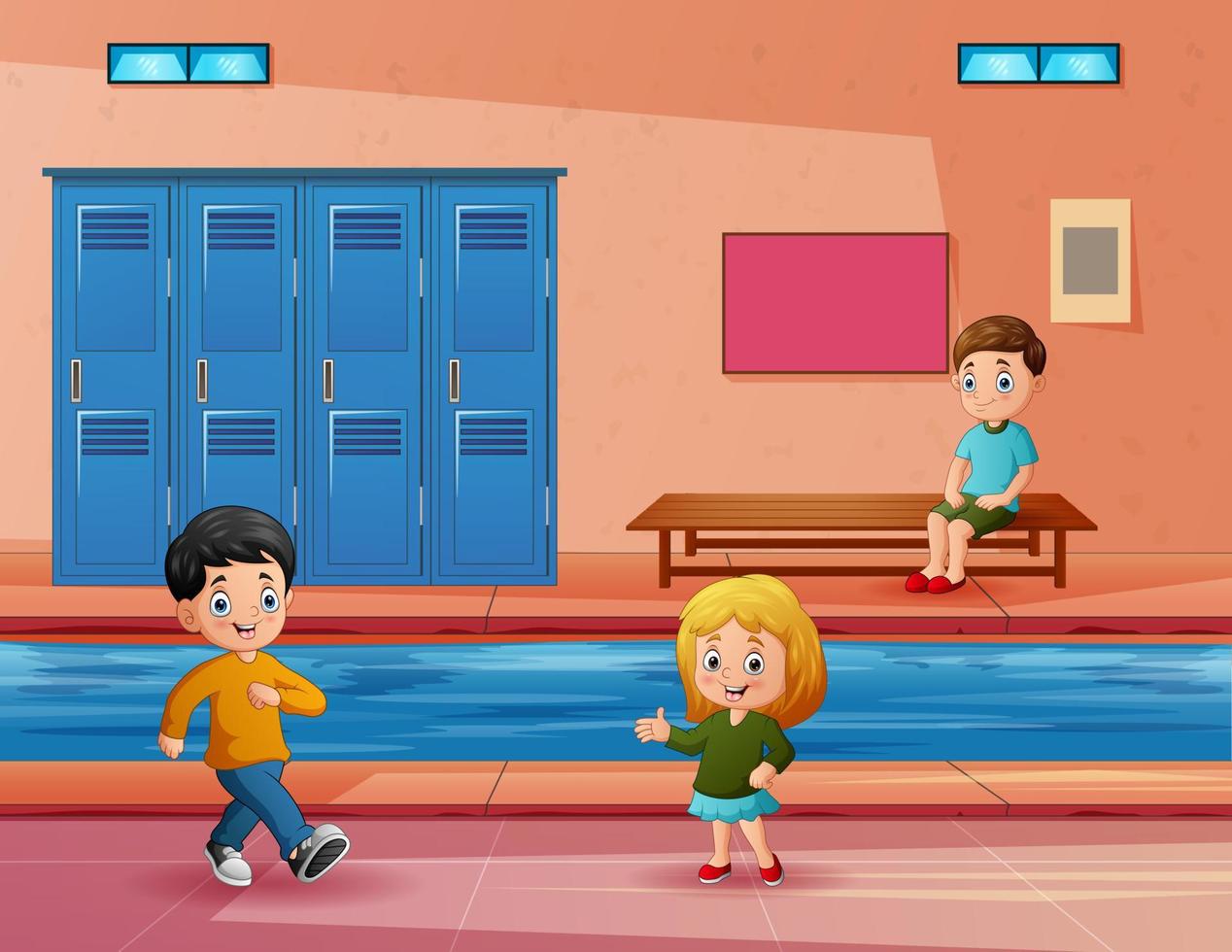 Illustration of the children in an indoor swimming pool vector