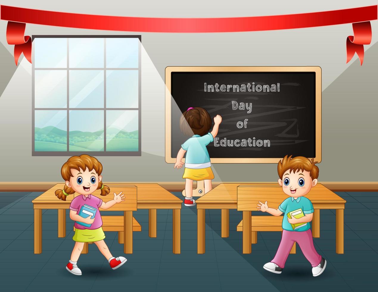 International day of Education with students in class vector
