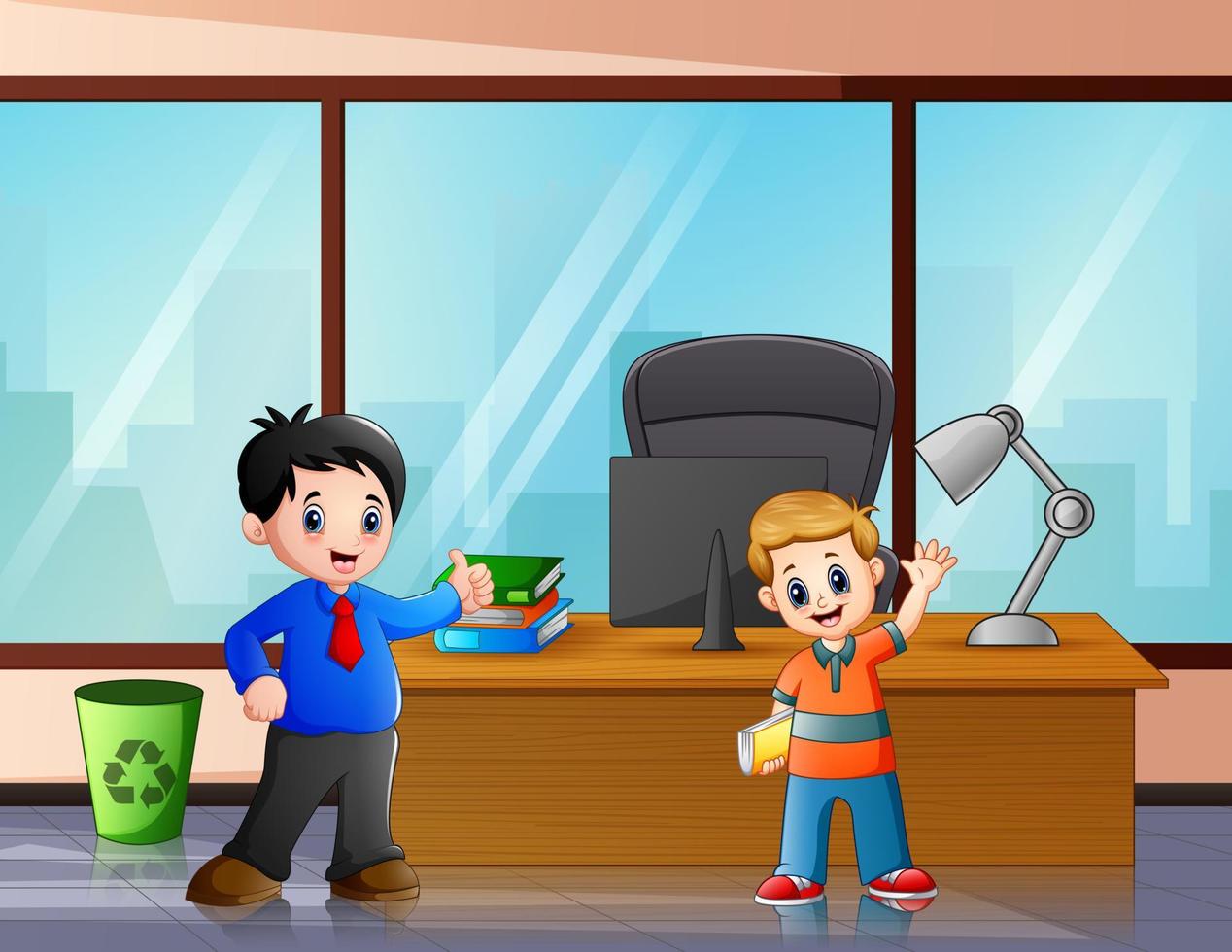 The teacher and a boy student in the office illustration vector