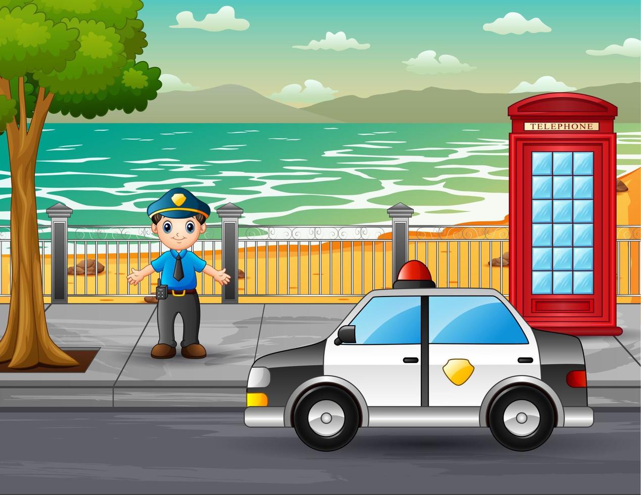 A policeman tasked with controlling traffic on the road vector