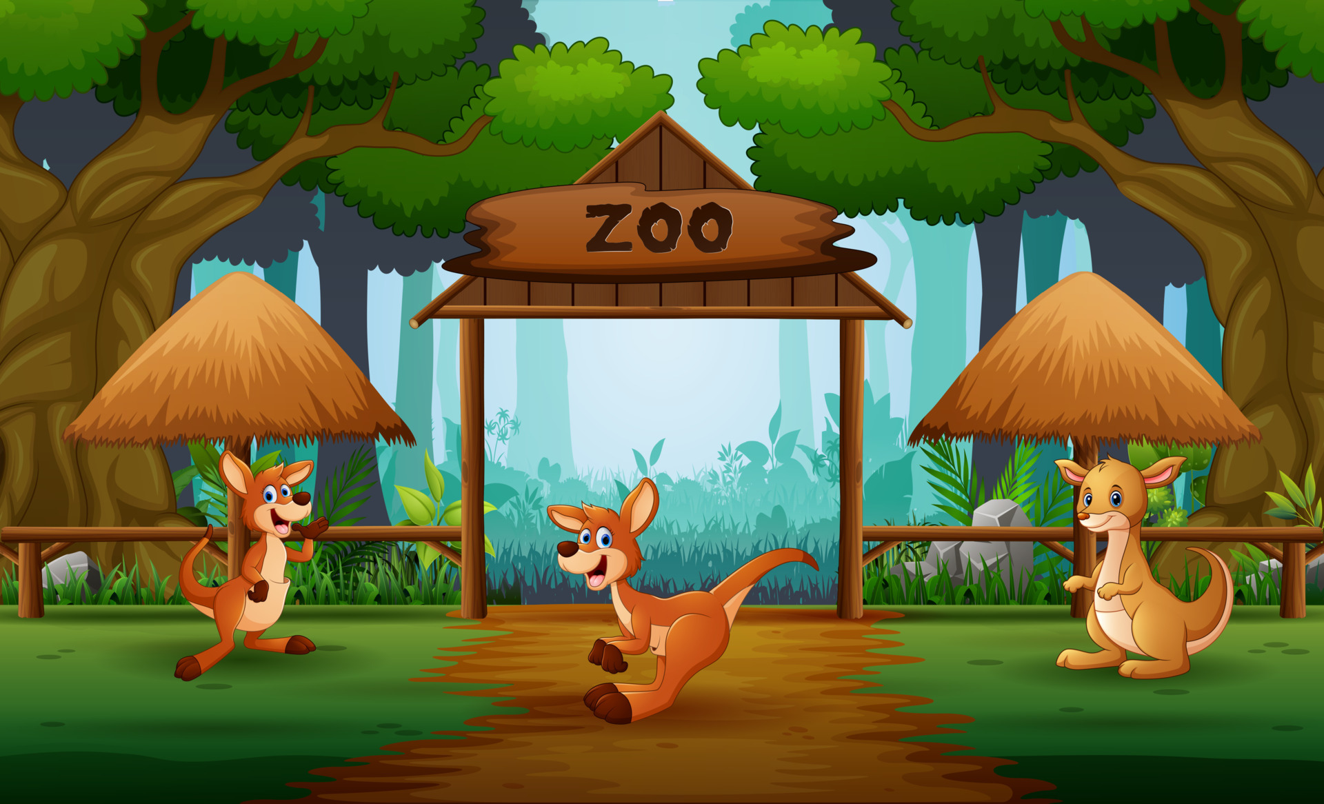 Cartoon three of kangaroos in the open zoo 6951411 Vector Art at Vecteezy