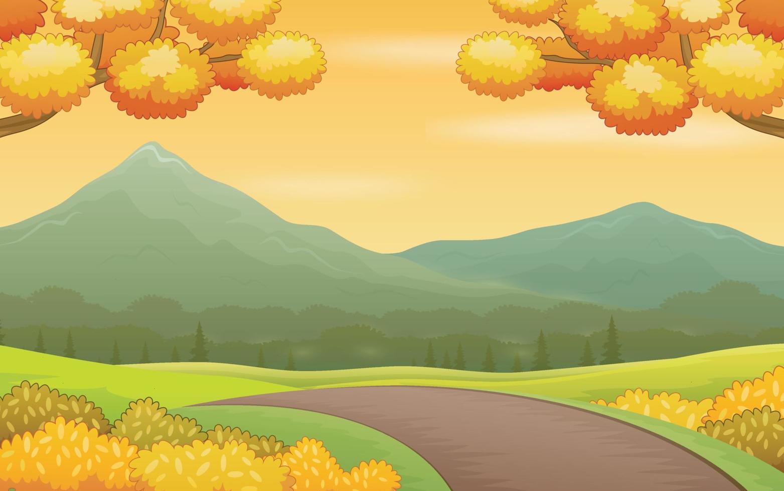 fondo de paisaje otoñal con carretera y montañas vector