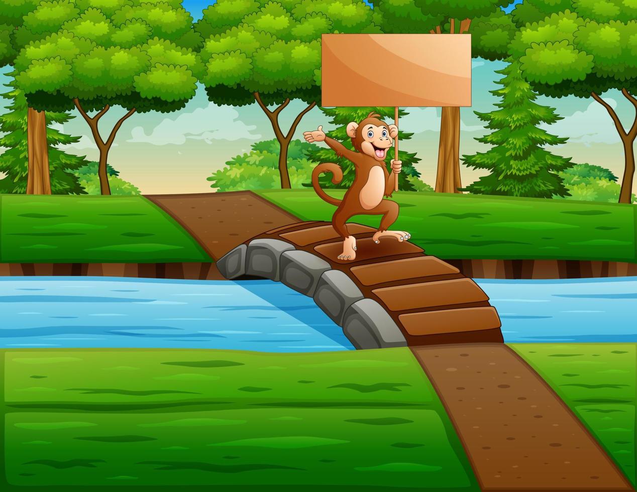 Cartoon a monkey holding wooden board on a bridge 6951442 Vector Art at  Vecteezy