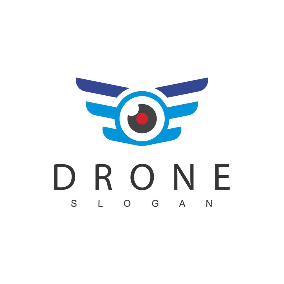 plantilla de diseño de logotipo de drone, icono de fotografía de lente vector