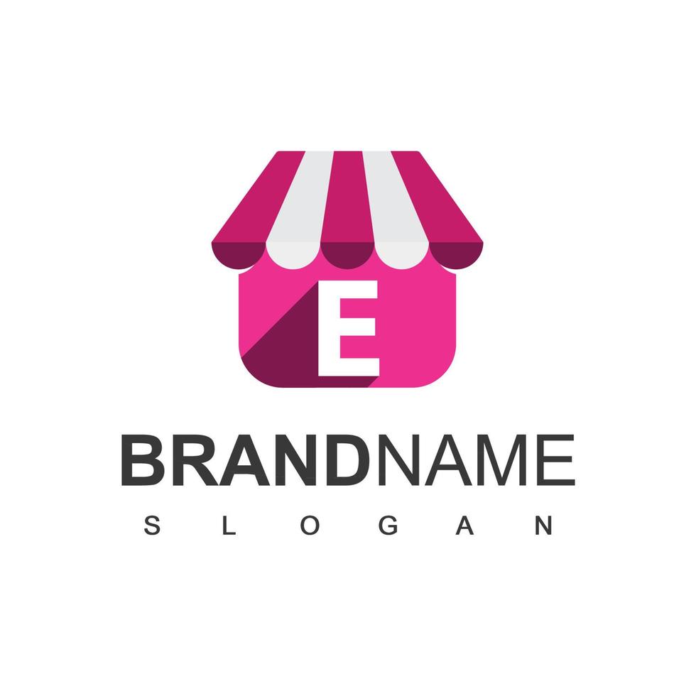 plantilla de diseño de logotipo de tienda en línea con e inicial vector