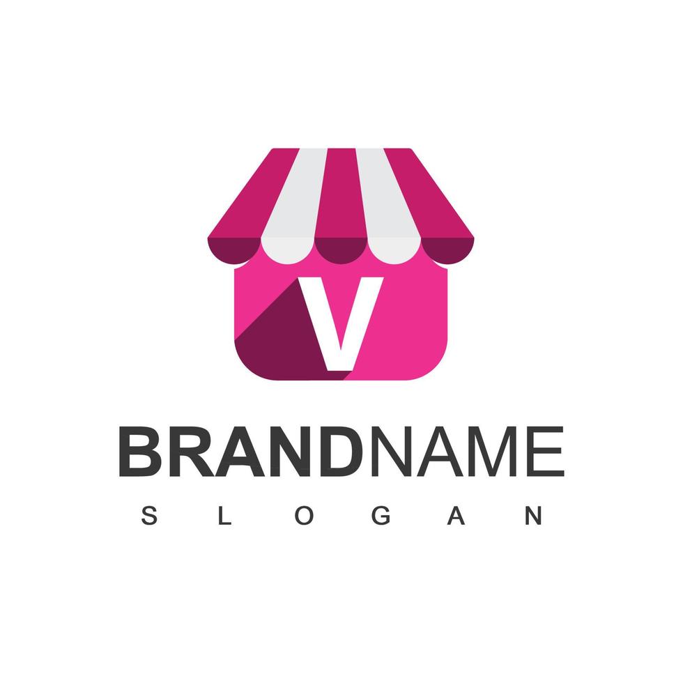 Online Shop Logo Design Template With V Initial vector