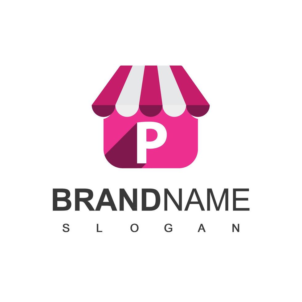 Online Shop Logo Design Template With P Initial vector