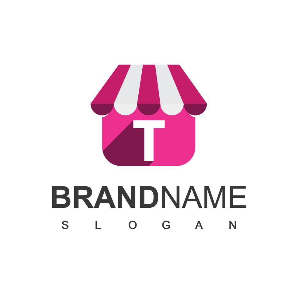 Online Shop Logo Design Template With T Initial vector