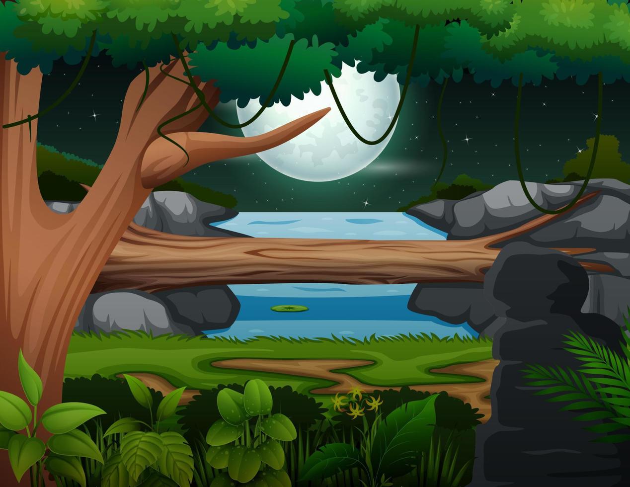 Background of forest landscape at night illustration vector