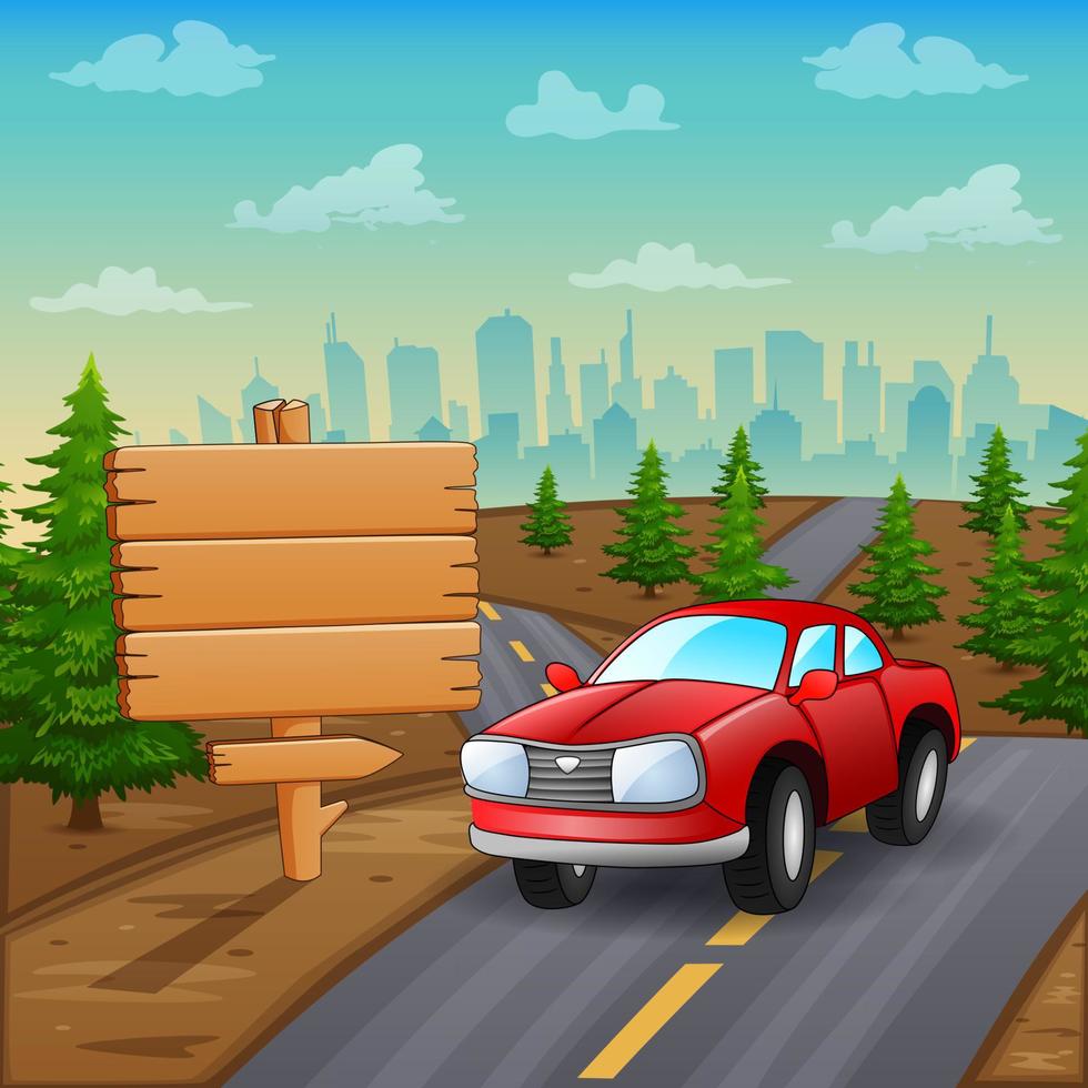 Red car rides on the road illustration vector
