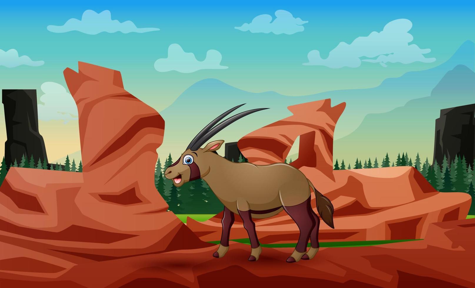 Cartoon illustration of oryx on the rock vector