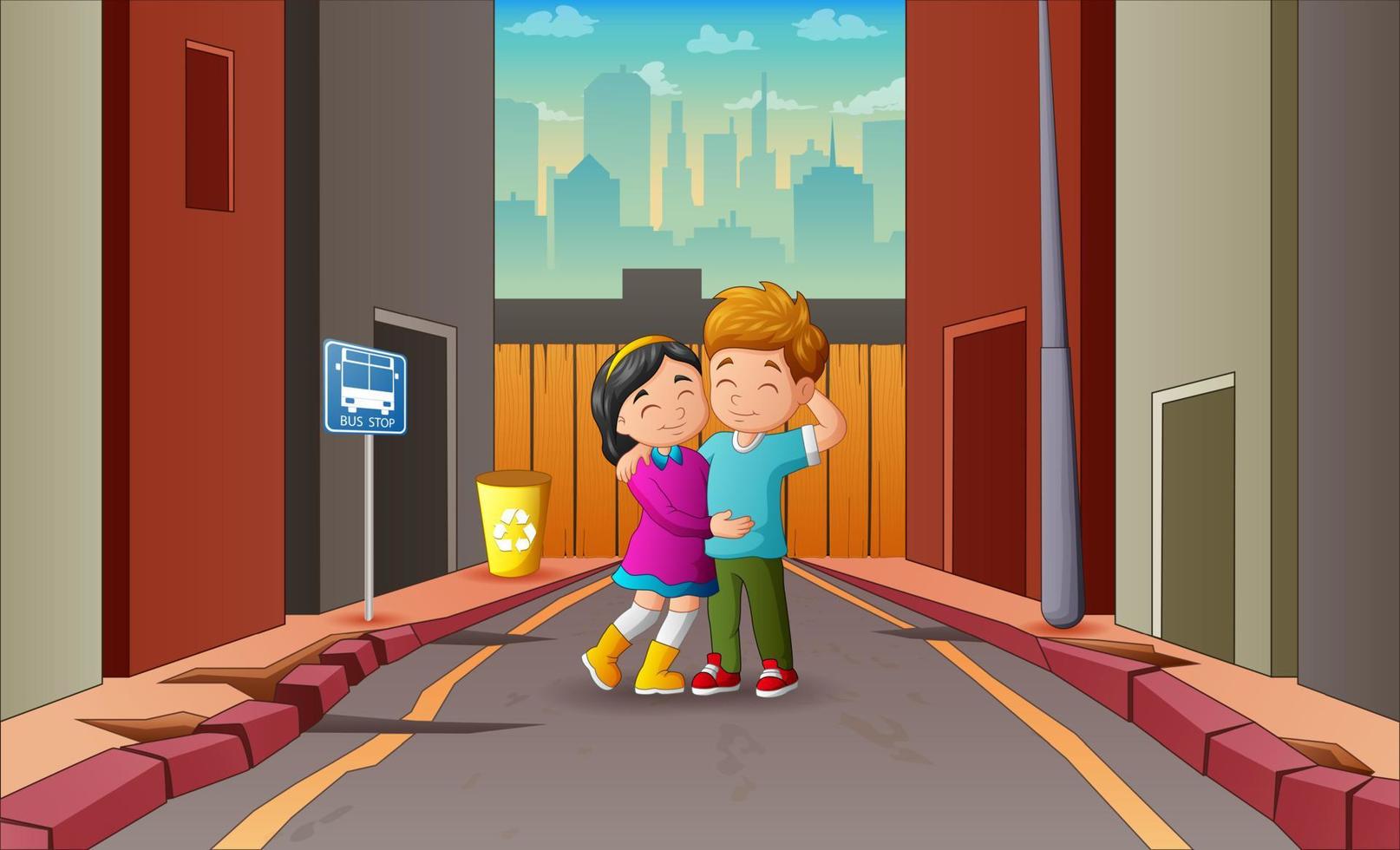 Cartoon illustration of a couple walking on the road vector