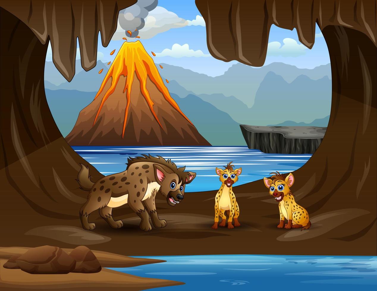 Cartoon three of hyenas in the cave illustration vector