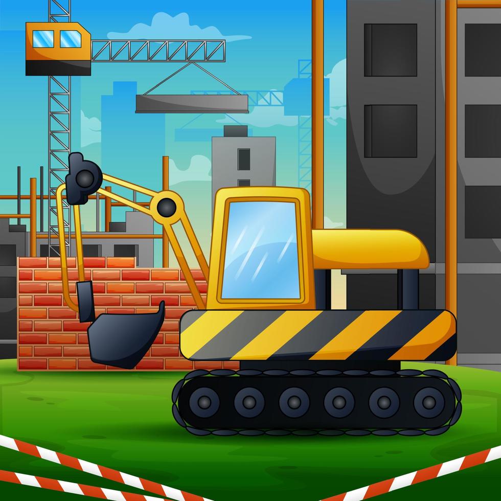 Construction site concept with excavator illustration vector