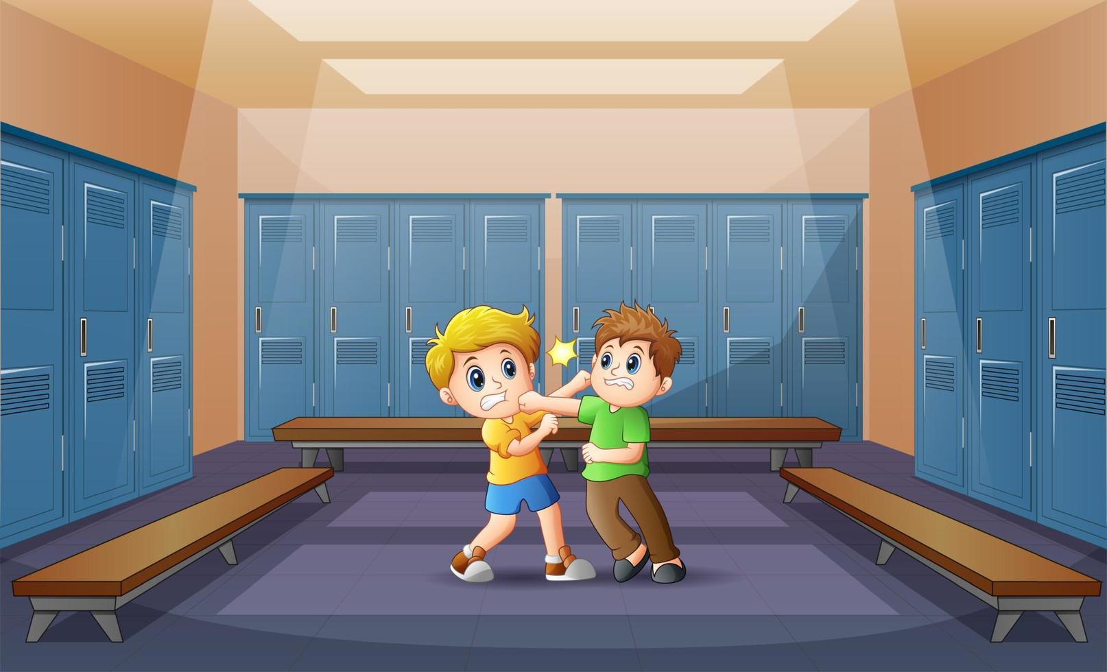Cartoon the children fighting in the locker room vector