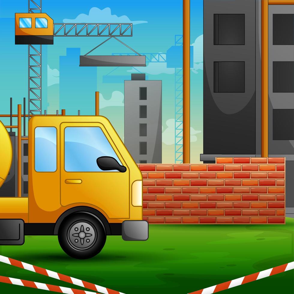 Background of concrete mixer truck on construction site vector