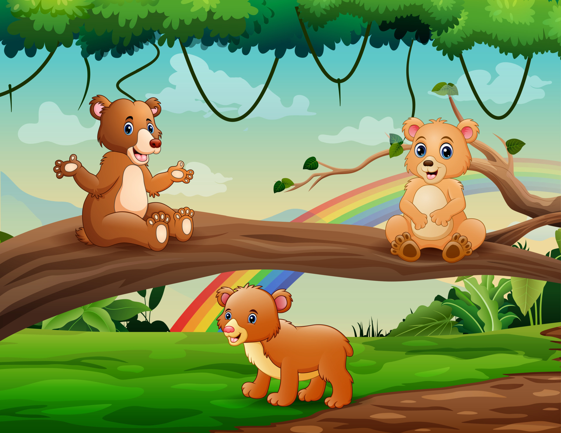 Cute three bears cartoon playing at the jungle 6951827 Vector Art at  Vecteezy