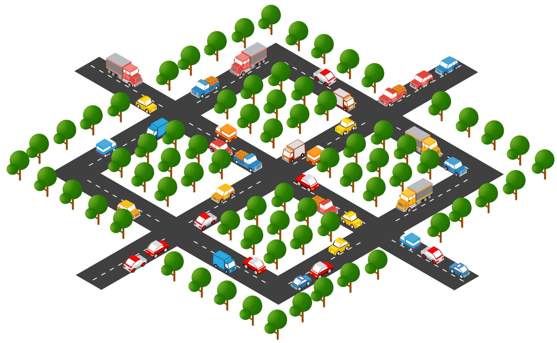 Isometric city map environmental infographic set, with transport