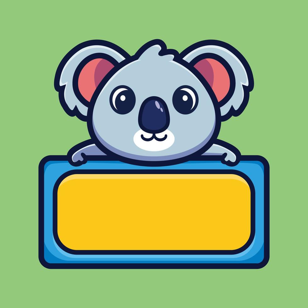 Cute koala with empty board cartoon character premium vector