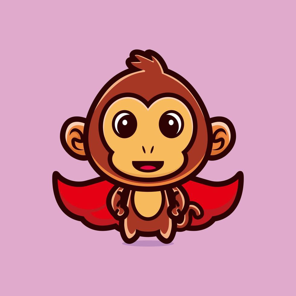 Cute monkey standing with red cloak cartoon character premium vector