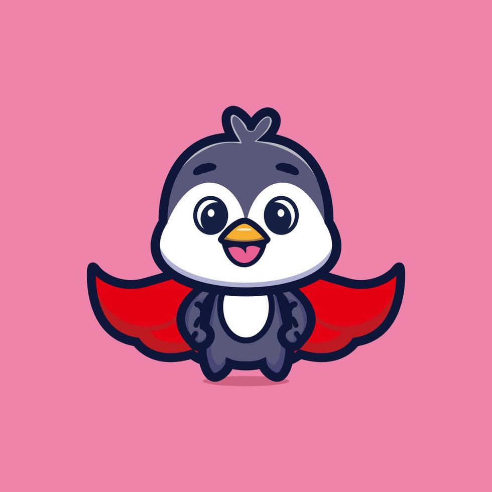 Cute penguin standing with red cloak cartoon character premium vector