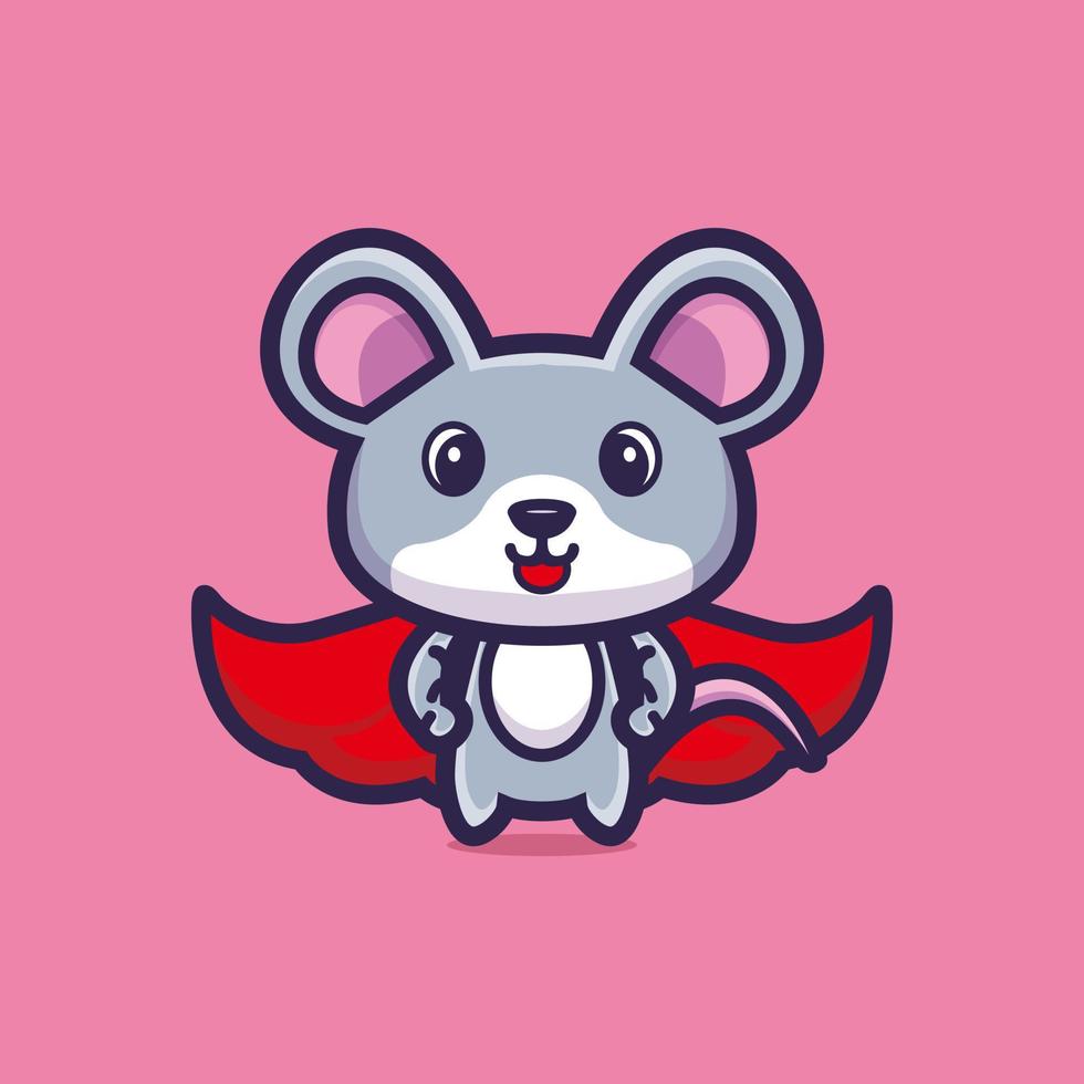 Cute mouse standing with red cloak cartoon character premium vector