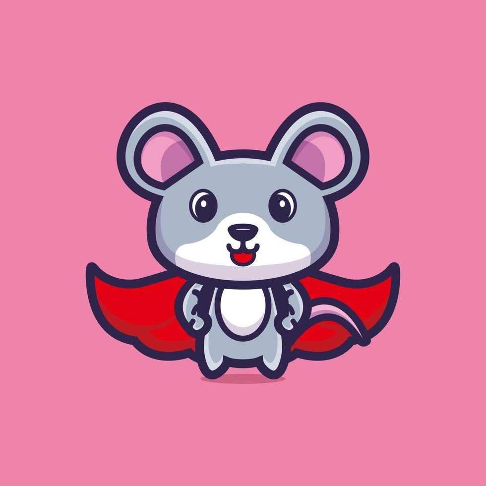 Cute mouse standing with red cloak cartoon character premium vector