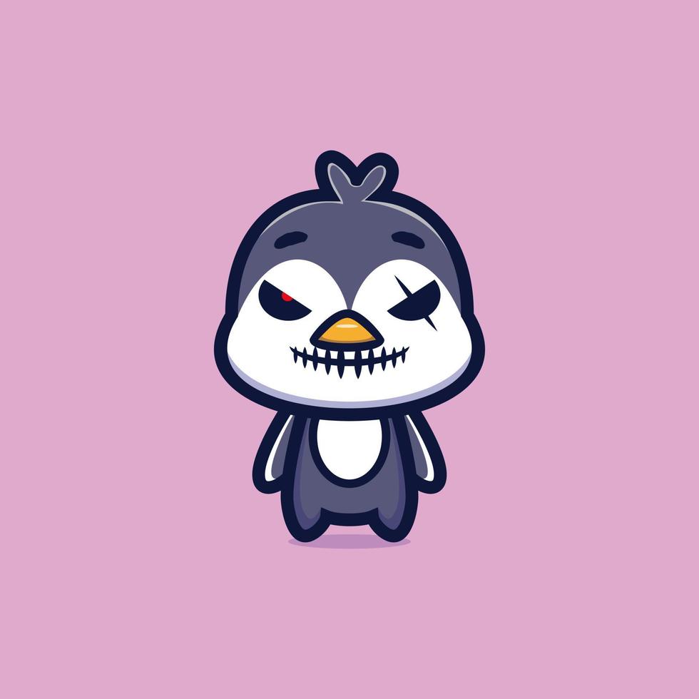 diseño de personaje de dibujos animados de mascota de pingüino malvado vector premium